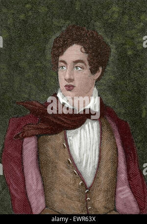 Lord Byron (1788-1824). Englischer Dichter. Romantischen Bewegung. Gravur. Farbige. Stockfoto