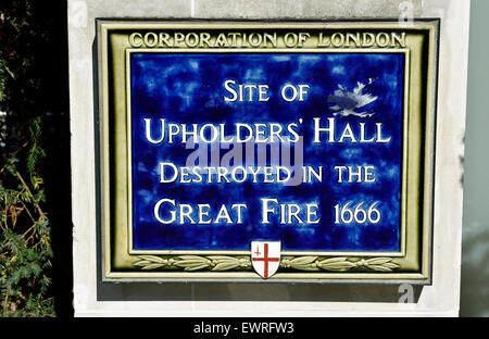 Website von Verteidiger Hall Plaque, Corporation of London, England Großbritannien UK Stockfoto