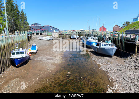 Hall's Hafen Fischerdorf bei Flut mit Fischerbooten. Hallen Hafen Bucht von Fundy, Nova Scotia, Kanada. Stockfoto