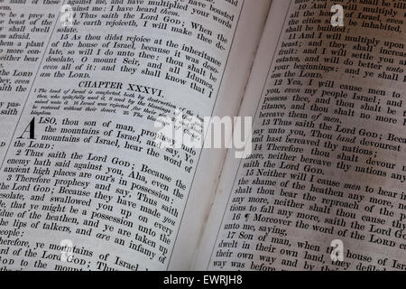 Offene Seite der Bibel in St Andrews Kirche, Weston Park, Weston unter Eidechse, Shifnal, Shropshire, UK Stockfoto