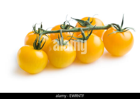 Gelbe Tomaten auf weißem Hintergrund Stockfoto