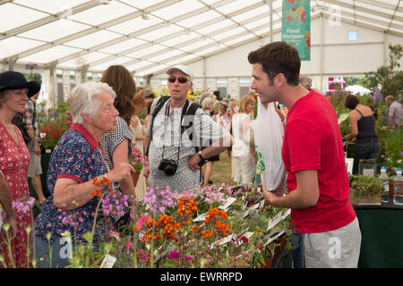 East Molesey, UK. 30. Juni 2015. Besucher kaufen Blumen im Festzelt an der RHS Hampton Court Palace Flower Show auf sein 25-jähriges bestehen. Bildnachweis: Keith Larby/Alamy Live-Nachrichten Stockfoto