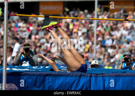 Morgan-See im Wettbewerb im Hochsprung der Frauen, IAAF Diamond League 2015, Alexander Stadium, Birmingham, UK, 7. Juni 2015. Stockfoto