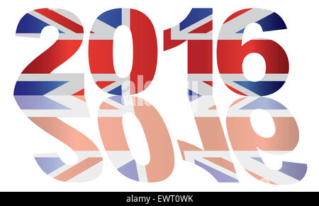 2016 Großbritannien Union Jack Flagge Zahlen Umriss isoliert auf weißem Hintergrund Illustration Stockfoto