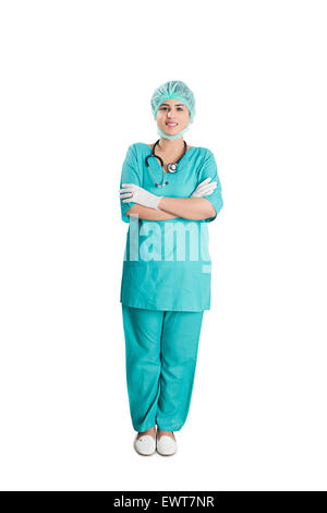 1 indische Frau Chirurg Arzt stehende pose Stockfoto