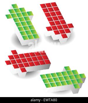 Satz von 4 Pfeil links, rechts, oben, unten. 3D Pfeile, Würfel, Blöcke gemacht. Stock Vektor