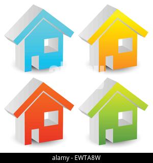 3D Haus Symbole in verschiedenen Farben. editierbare Grafiken. Stock Vektor