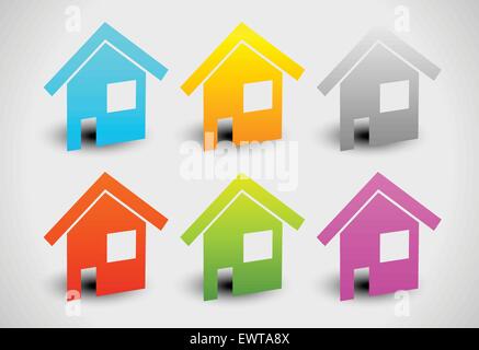 3D Haus Symbole in verschiedenen Farben. editierbare Grafiken. Stock Vektor