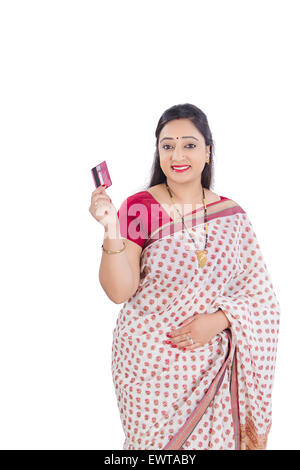 1 indische Frau Kreditkarte einkaufen Stockfoto