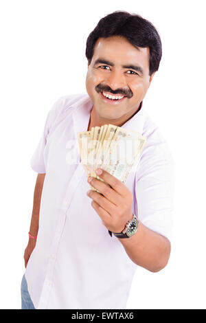 1 indischer Mann Geld zeigen Stockfoto