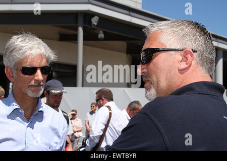 Weybridge, Surrey, UK. 30. Juni 2015. Great British Bake Off Moderator Paul Hollywood schließt ehemaligen Formel-1-Stars John Surtees, Damon Hill und Derek Bell für Henry Surtees Stiftung Brooklands Team Challenge in der Mercedes-Benz Welt in Weybridge Surrey 30.06.2015 Credit: Theodore Liasi/Alamy Live-Nachrichten Stockfoto