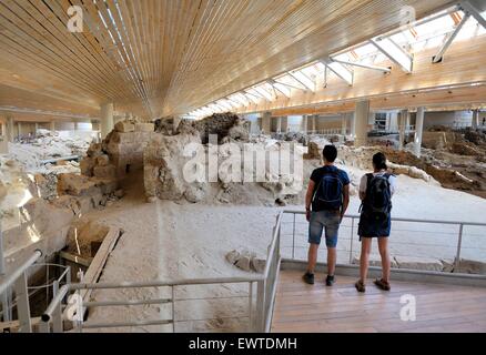 Die prähistorische Stadt Akrotiri auf der Insel Santorini, Griechenland Stockfoto