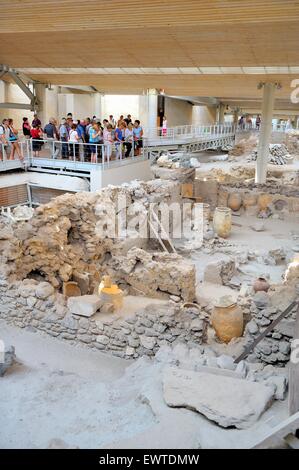 Die prähistorische Stadt Akrotiri auf der Insel Santorini, Griechenland Stockfoto