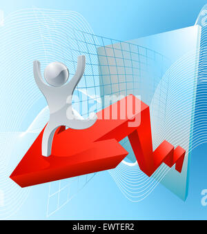 Wachstumskonzept Pfeil Diagramm mit einem Charakter Höhenflug auf Erfolg Stockfoto