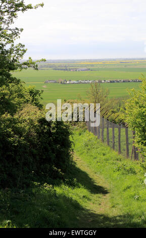 Ansicht der Romney Marsh aus Saxon Shore Weg im Port Lympne Wild Animal Park, Lympne, Folkestone, Kent, England, Vereinigtes Königreich Stockfoto