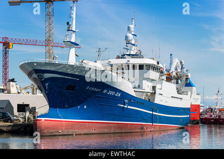 Norwegische Schiff angedockt Akeroy im Hafen von Skagen, Skagen, Nordregion-Jütland, Dänemark Stockfoto
