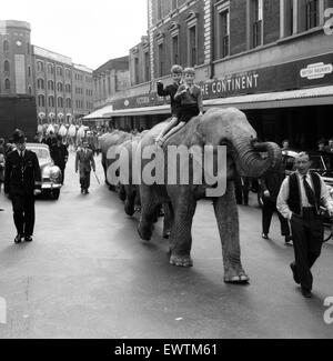 Billy Smart Zirkustiere, Victoria, London zu verlassen. 18. September 1955. Stockfoto