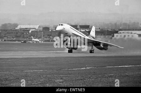 Der Erstflug des UK gebaut Concorde Prototyp 002 von in der Nähe von Bristol Filton, RAF Fairford pilotiert von Brian Trubshaw am 9. April1969 Stockfoto