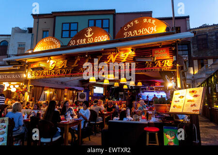 Chania Bar, Kreta, Griechenland Restaurant Abend Stockfoto