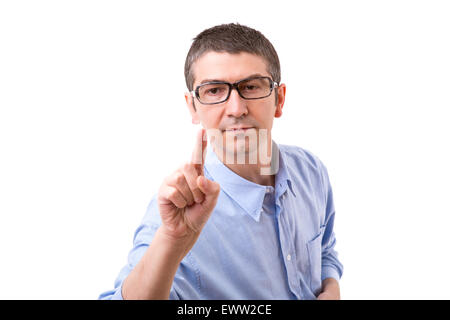 Geschäftsmann, Taste, isoliert auf weiß Stockfoto