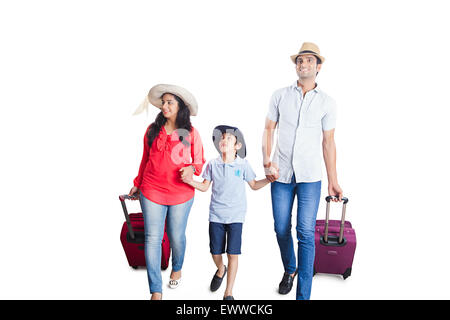 indische Eltern und Sohn Passagier-Flughafen-Vorbereitung Stockfoto