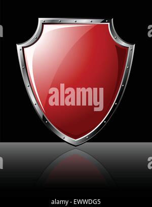 Glänzenden Stahlschild isoliert auf schwarz Stock Vektor