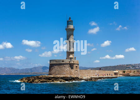 Kreta Chania Leuchtturm Griechenland Blaues Meer Stockfoto