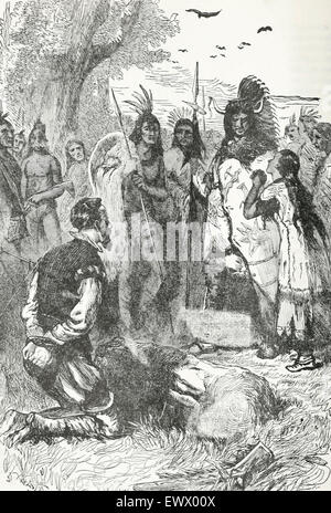 Pocahontas, die Fürbitte für das Leben der Kapitän John Smith Stockfoto