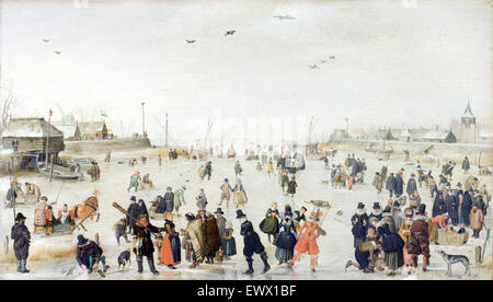 Hendrick Avercamp, Winter-Szene auf einem gefrorenen Kanal 1620 Öl auf Holz. Los Angeles County Museum of Art, USA. Stockfoto