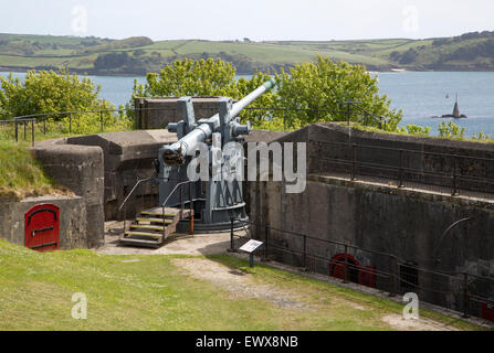 Historische militärische Artillerie Gewehr, Pendennis Castle, Falmouth, Cornwall, England, UK Stockfoto