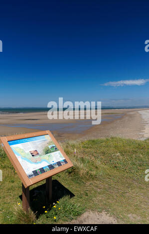 Coast Path Infotafel, Qualitätsorientierung Sand in der Nähe von Porthcawl, South Wales, UK. Stockfoto