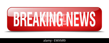 Breaking News rotes Quadrat 3d realistisch isoliert Web-Taste Stockfoto