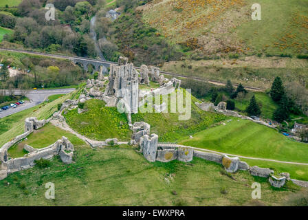 Luftaufnahmen der Corfe Castle Dorset Vereinigtes Königreich Stockfoto