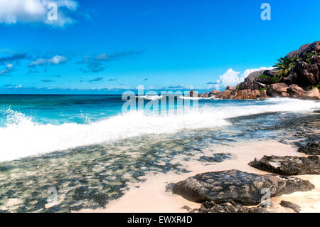 Grand Anse Strand, La Digue, Seychellen Stockfoto