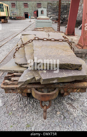 Schiefer Wagen im National Slate Museum in Llanberis Wales Stockfoto