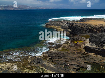 Gran Canaria, Edge von El confital Strand auf La Isleta, erodiert Küste Stockfoto