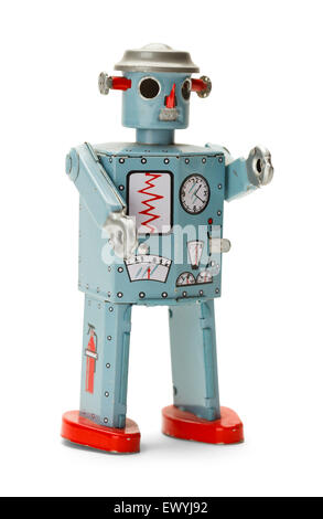 Retro-Wind-Up Space Roboter, Isolated on White Background. Stockfoto