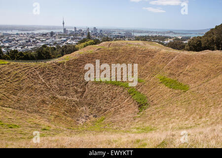 Blick auf Auckland City vom Mount Eden, aka Maungawhau und Heiligen Krater, (Te Ipu Kai eine Mataaho). Neuseeland Stockfoto