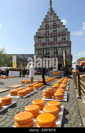 Männer schlagen Hände während der Verhandlungen auf Gouda Käsemarkt in Gouda, Niederlande. Stockfoto