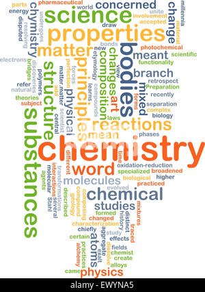 Hintergrund-Konzept Wordcloud Illustration der Chemie Stockfoto