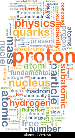 Hintergrund-Konzept Wordcloud Illustration des Protons Stockfoto