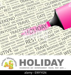 URLAUB. Hintergrund-Konzept Wordcloud Illustration. Drucken Sie Konzept-Wortwolke. Grafik-Collage. Stock Vektor