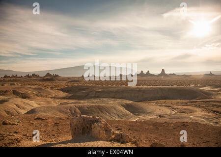 Fernblick über Trona Pinnacles, Trona, Kalifornien, USA Stockfoto