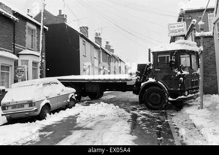 Aufnahmen im Schnee in Reading. 6. Februar 1986. Stockfoto