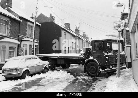 Aufnahmen im Schnee in Reading. 6. Februar 1986. Stockfoto