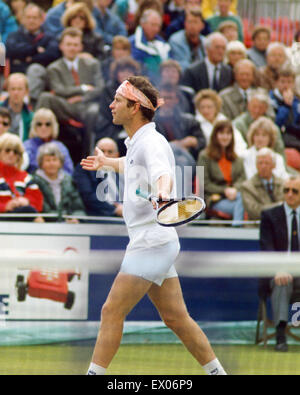 1991 im nördlichen Lawn Tennis Club - Herren Einzel Manchester offen gehalten. John McEnroe in Aktion. Juni 1991. Stockfoto