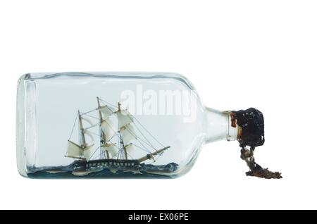 Segeltuch-Schiff in geschlossen mit Kork-Flasche Stockfoto