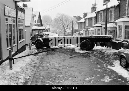 Aufnahmen im Schnee in Reading. 6. Februar 1986. Stockfoto