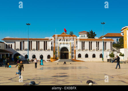 Fußball Spiel, Plaza Bir Anzaran, neue Stadt, Chefchaouen, Chaouen, Marokko, Nordafrika Stockfoto