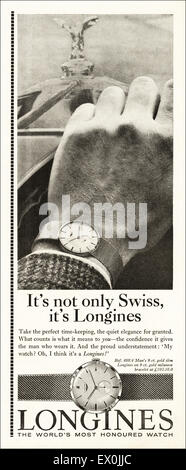 1960er Jahre Werbung ca. 1964 Magazin Werbung für Schweizer Longines Uhren Stockfoto